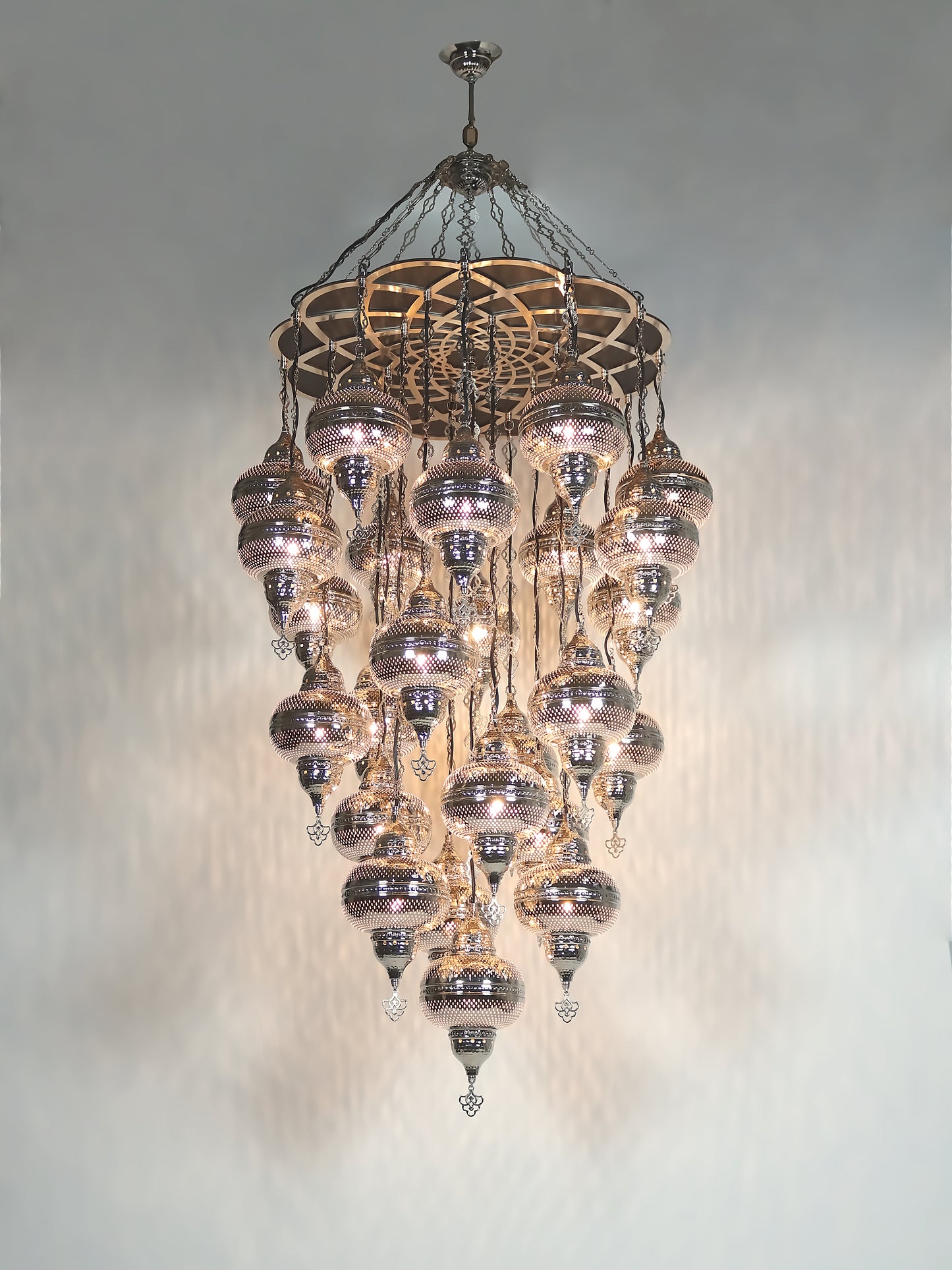 Turkish Handmade Chandelier Nickel Color 25 Globe Ceiling Light