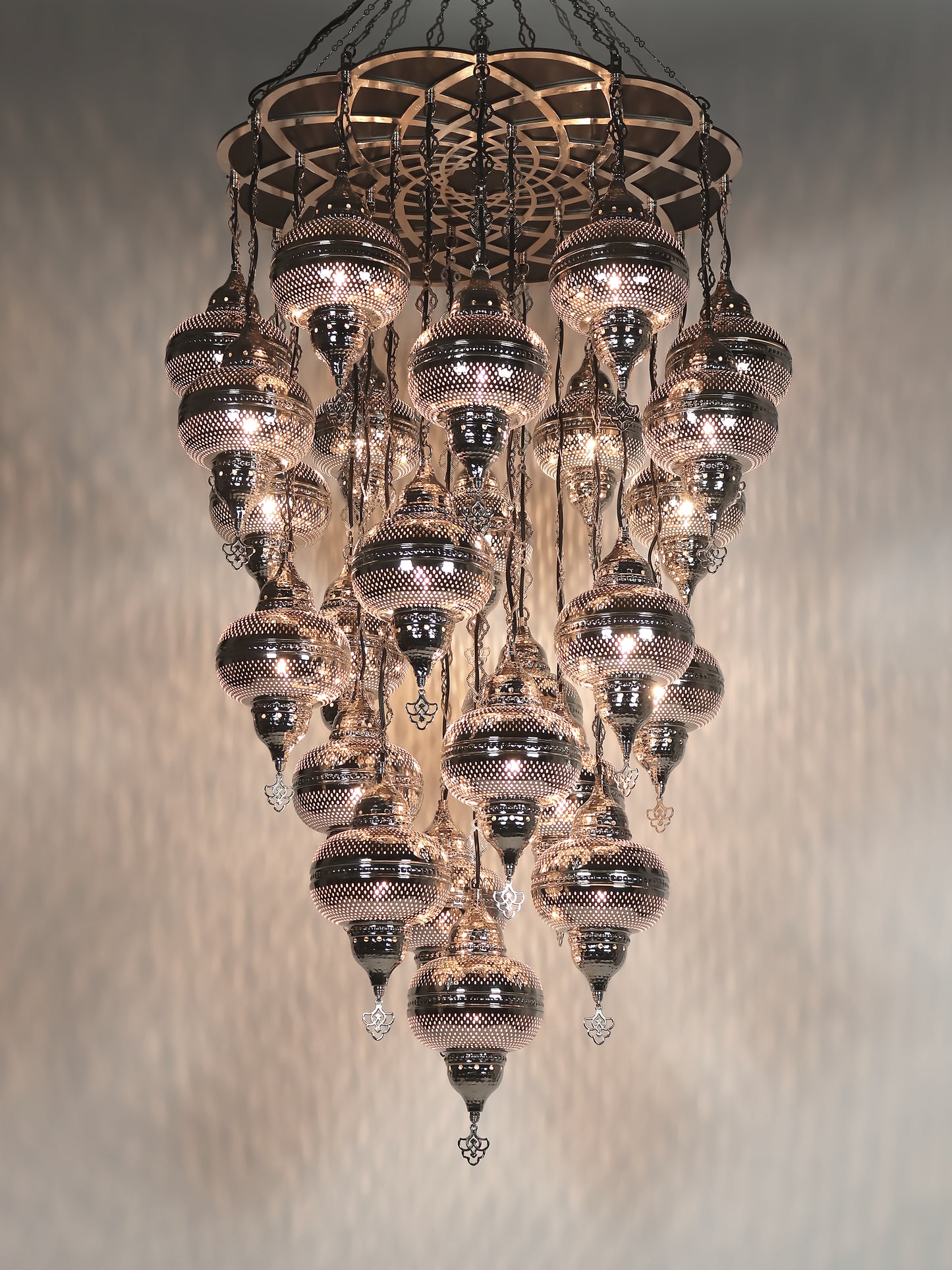 Turkish Handmade Chandelier Nickel Color 25 Globe Ceiling Light