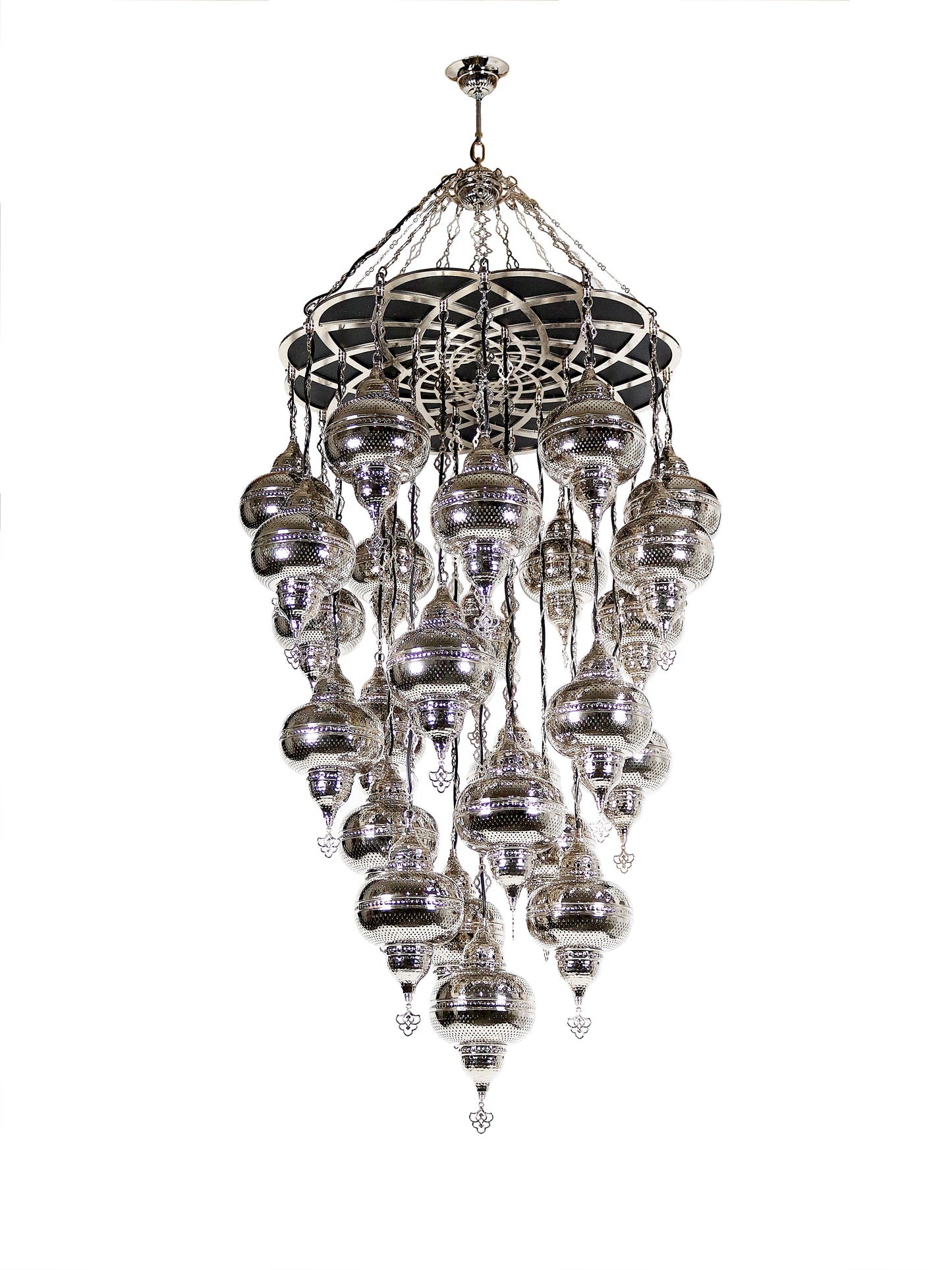 Turkish Handmade Chandelier Nickel Color 25 Globe Ceiling Light