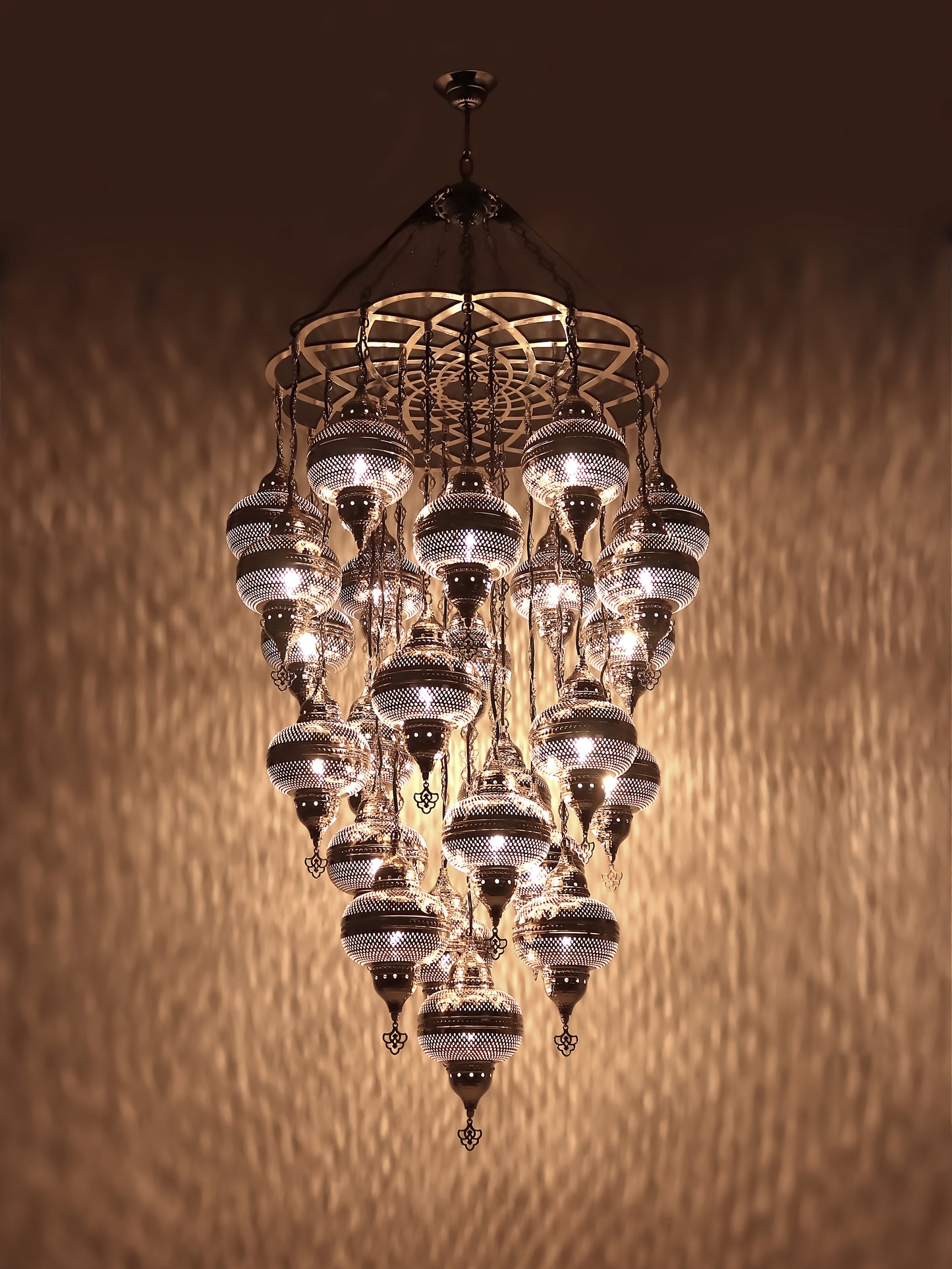 Turkish Handmade Chandelier Nickel Color 25 Globe Ceiling Light