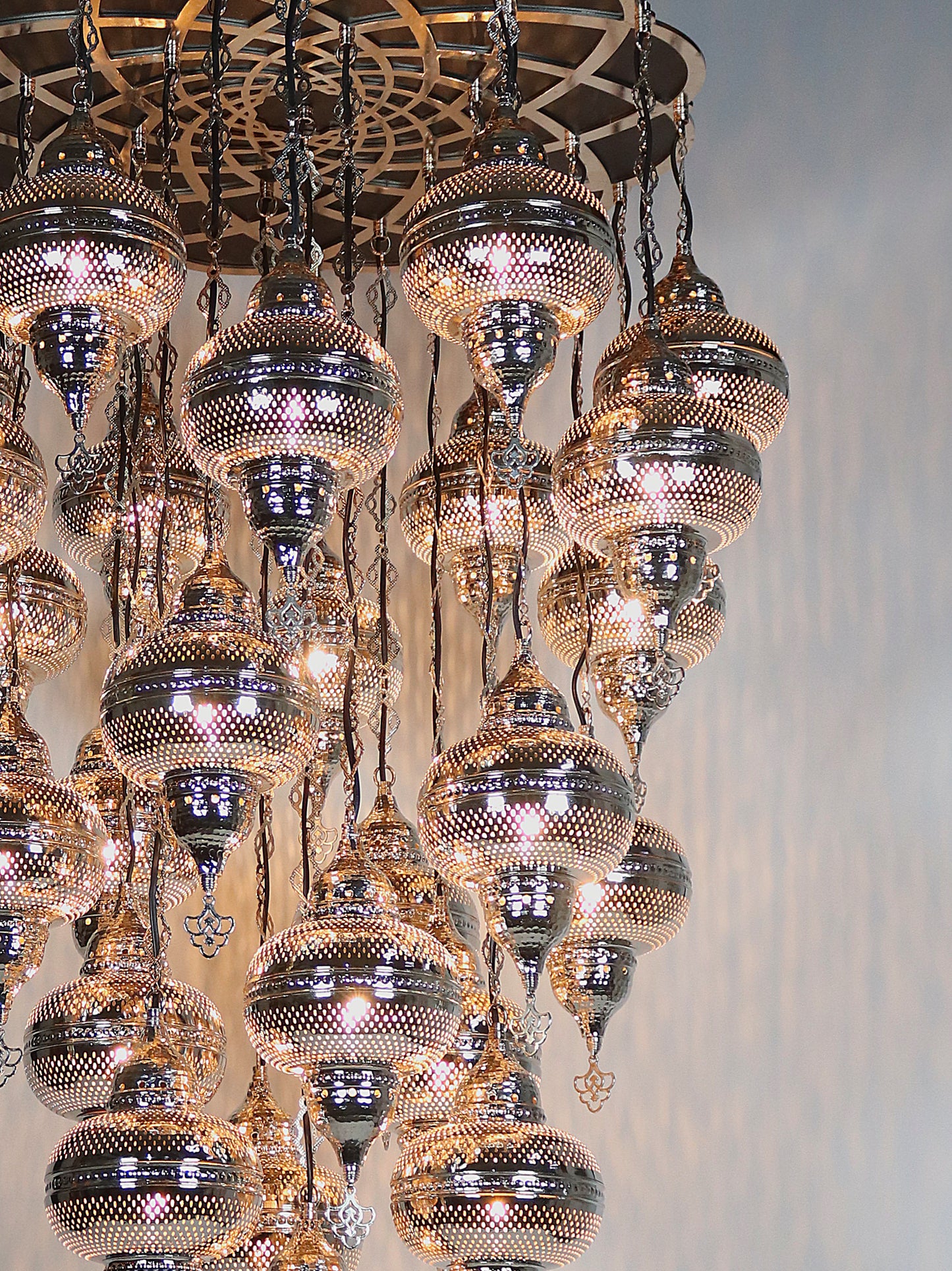 Turkish Handmade Chandelier Nickel Color 25 Globe Ceiling Light