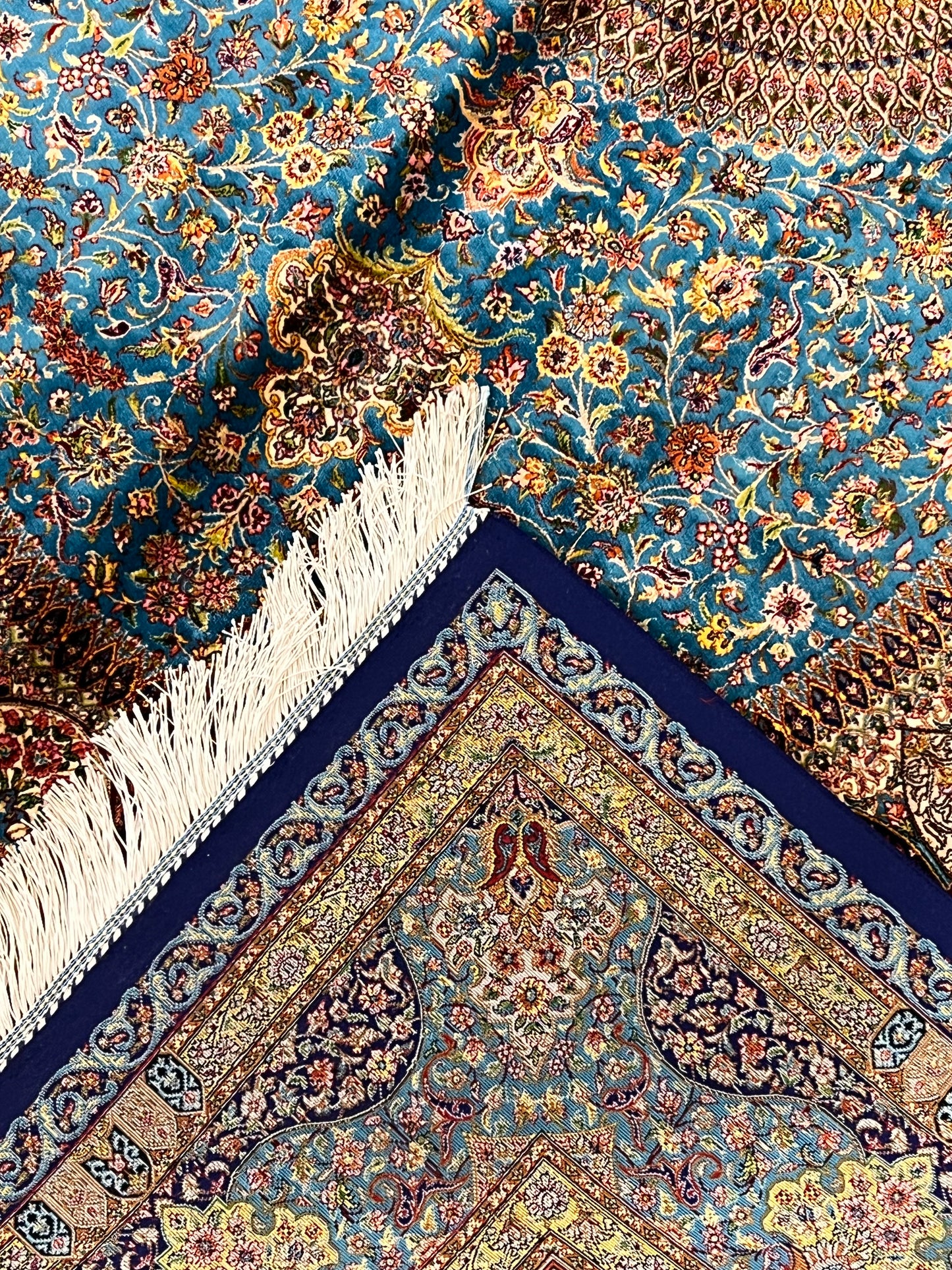 5’ x 8’ Luxury Turquoise Blue Bamboo Silk Rug – Ornate Medallion Floral Design, Fine Woven Statement Area Rug