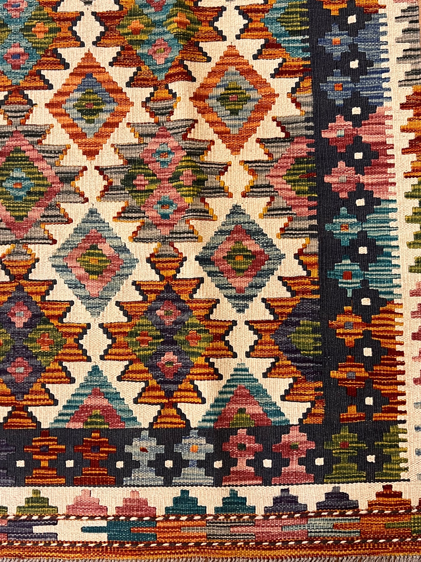 5x7 Fine Quality Handwoven Turkish Kilim Rug – Ivory Geometric Anatolian Area Rug