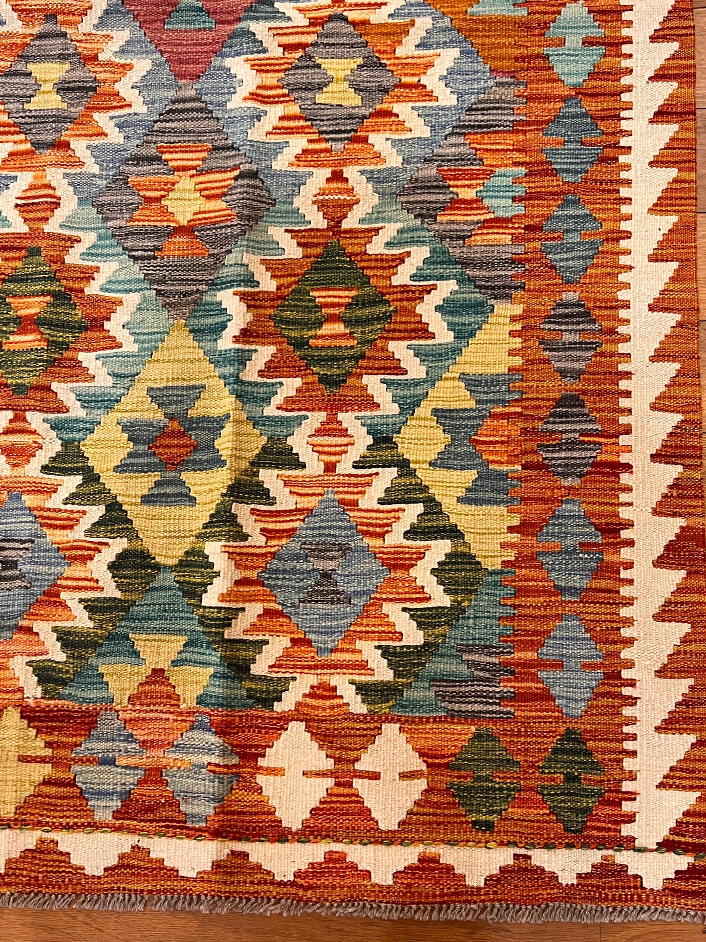 5x7 Fine Quality Handwoven Turkish Kilim Rug – Terracotta Geometric Anatolian Area Rug