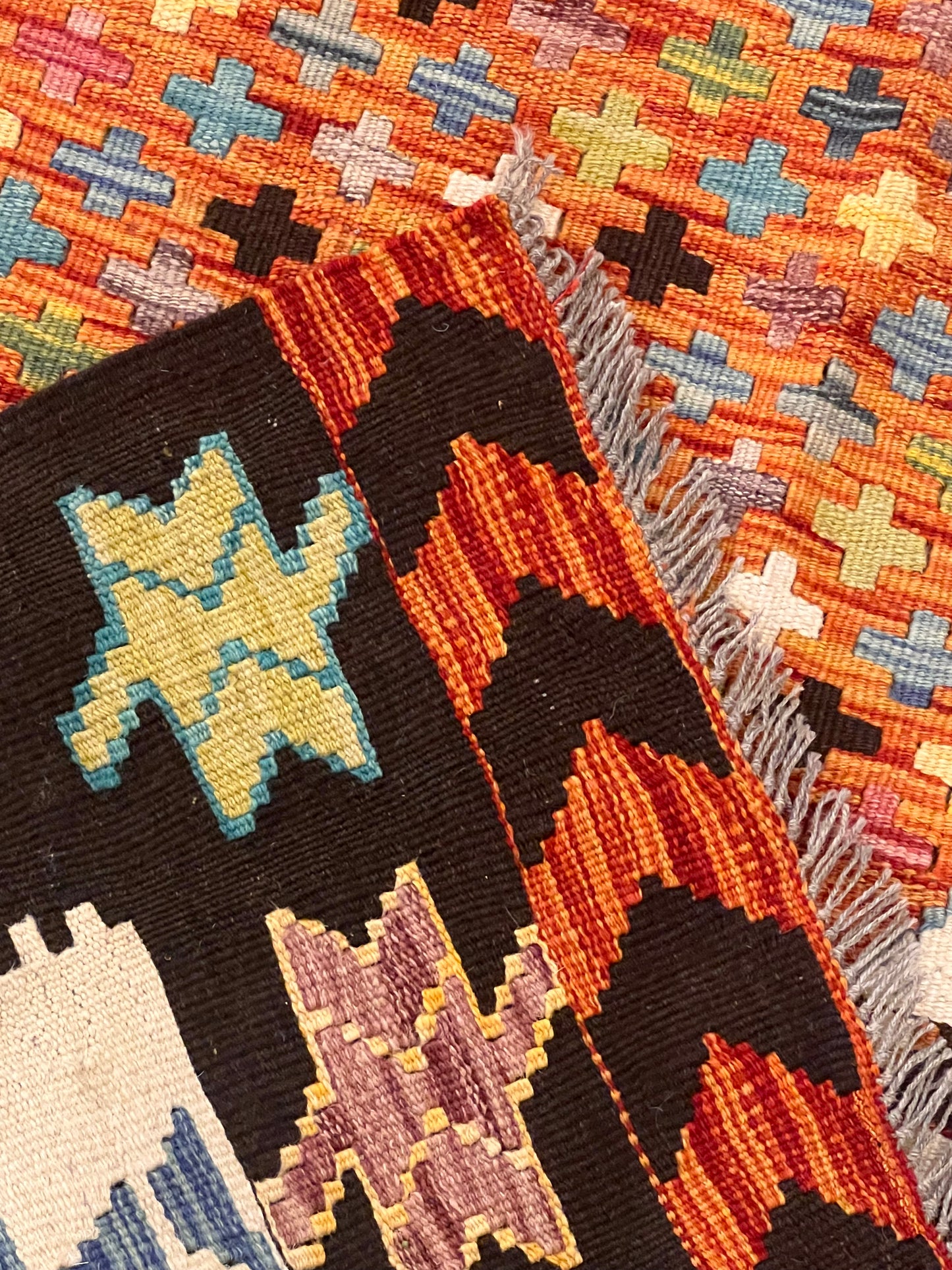 5x7 Fine Quality Handwoven Turkish Kilim Rug – Terracotta Black Tribal Geometric Anatolian Rug