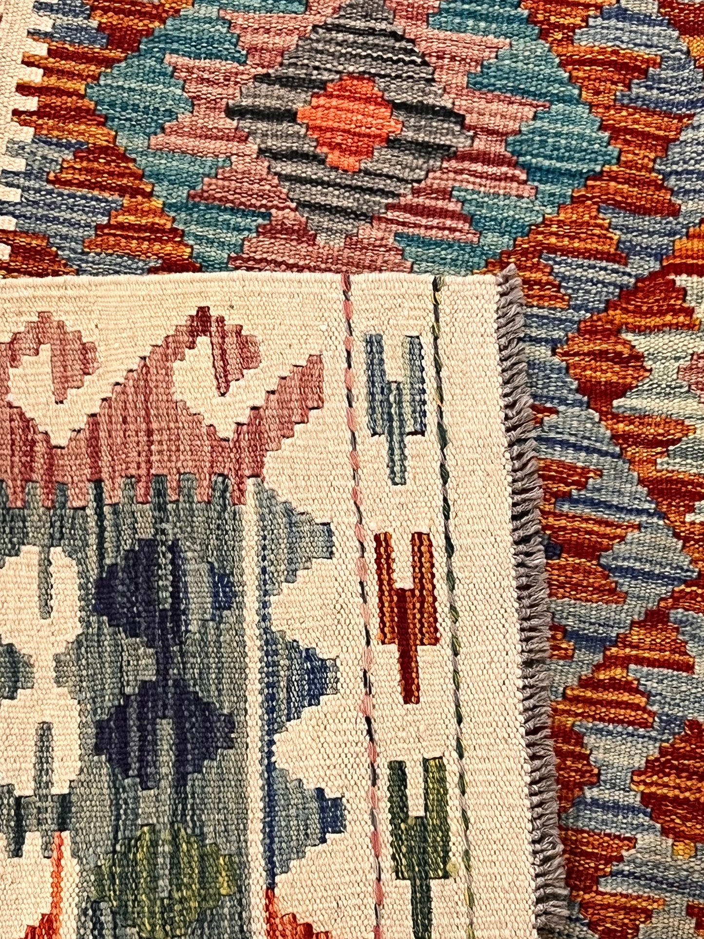 5x7 Fine Quality Handwoven Turkish Kilim Rug – Rust Turquoise Geometric Anatolian Area Rug