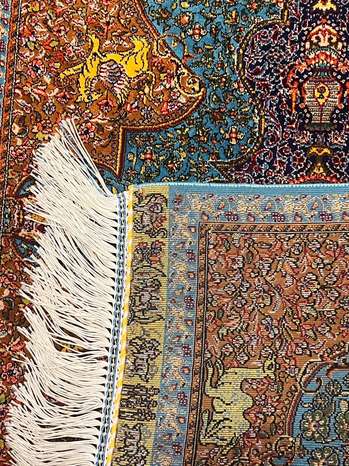 19” x 28” Small Silk Rug – Turquoise & Rust Imperial Medallion Luxury Accent Rug
