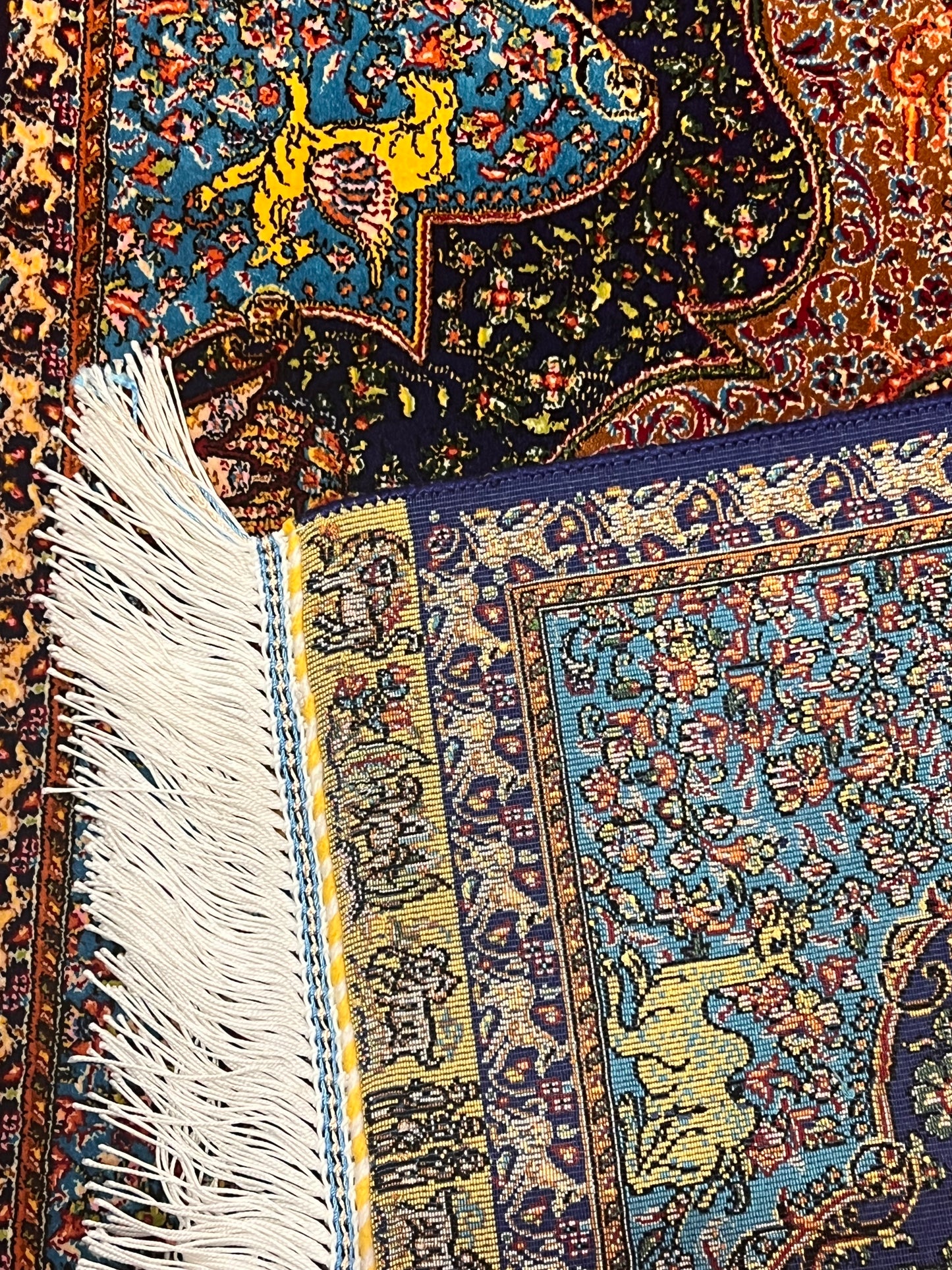 19” x 28” Small Silk Rug – Turquoise & Midnight Navy Royal Medallion Accent Rug