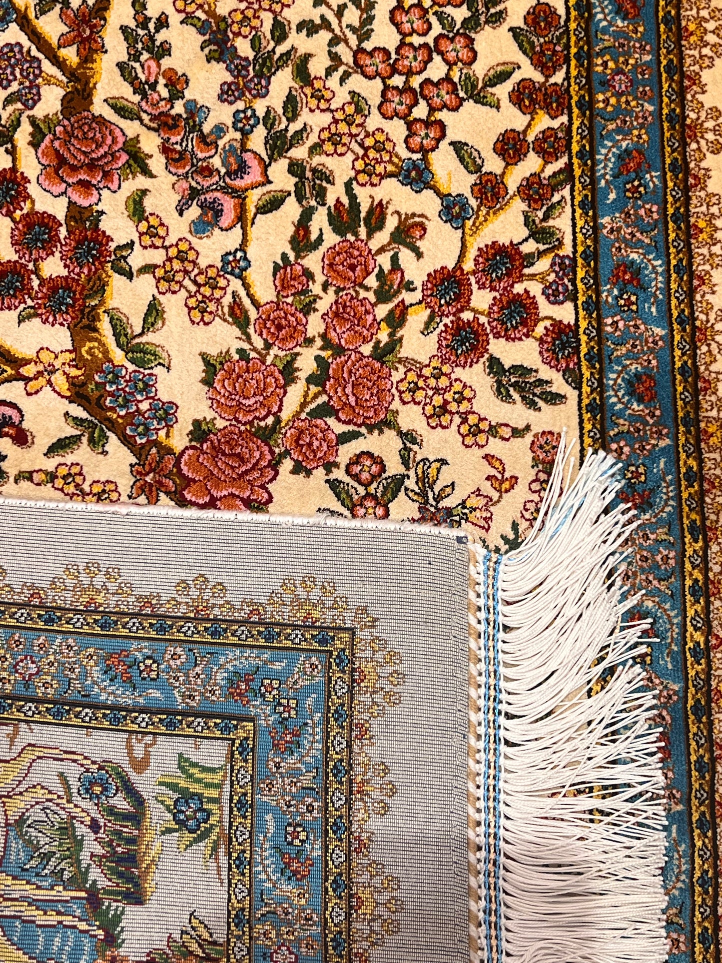 19” x 28” Small Silk Rug – Garden of Life Deer & Floral Tree Turkish Accent Rug