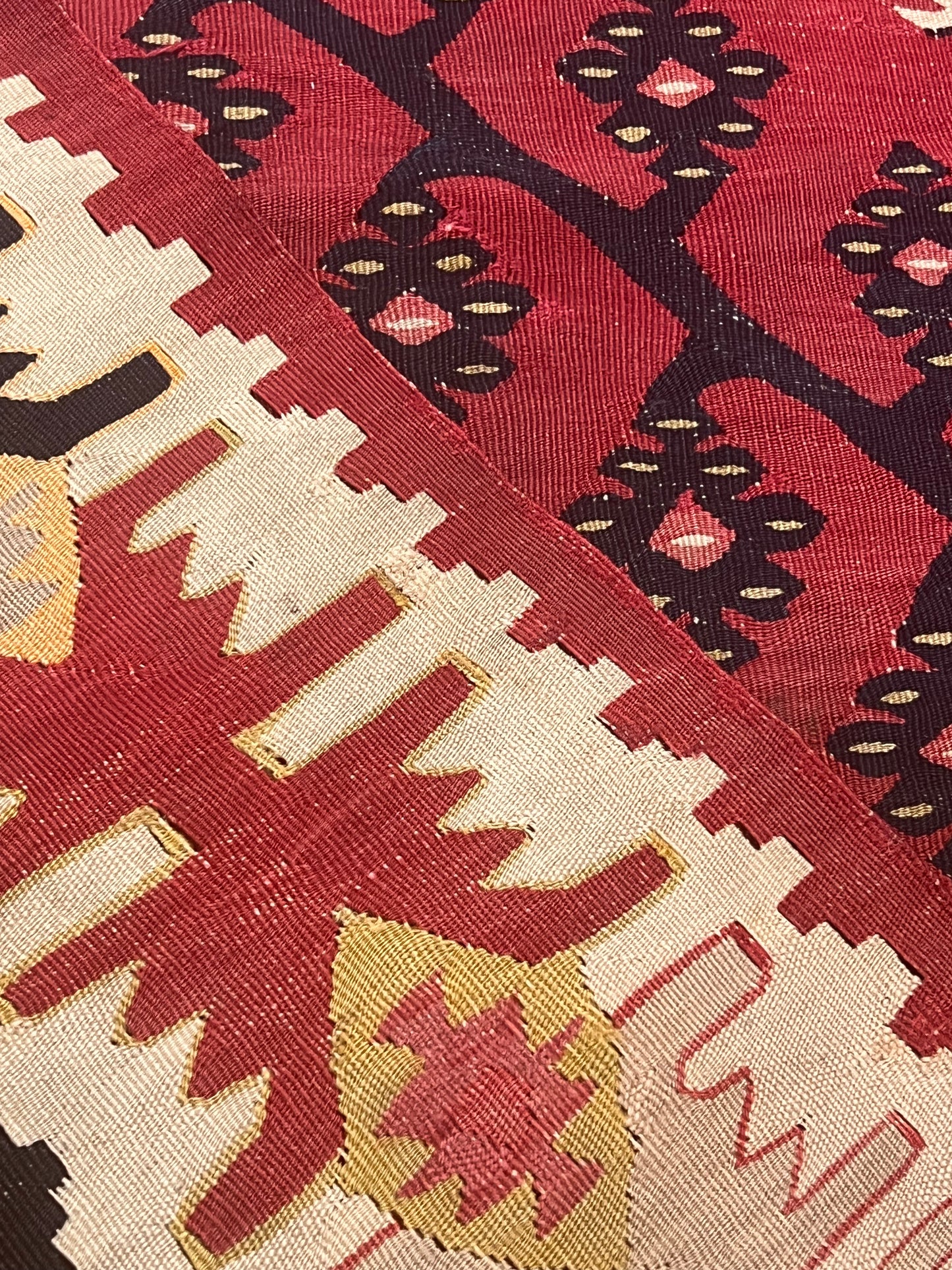 Antique Handwoven Sarkoy Kilim Rug 6’7” x 4’6” – 100-Year-Old Western Turkey Wool Flatweave Tribal Area Rug