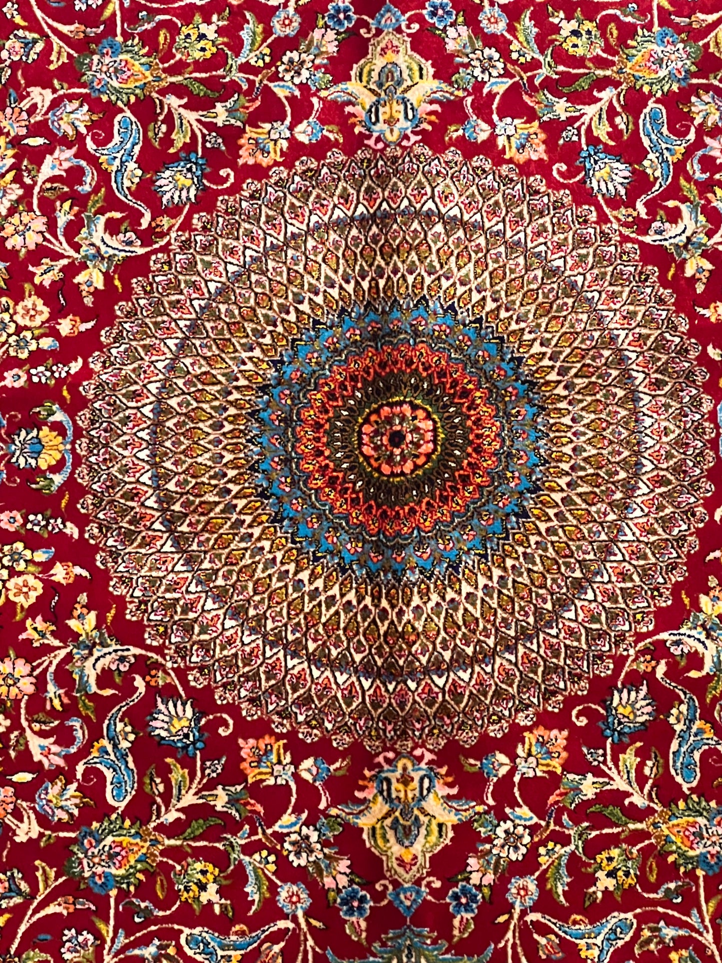 3x5 ft Red Bamboo Silk Rug – Ornate Floral Medallion Design, Luxury Silk Rug, Elegant Classic Accent Rug for Living Room & Bedroom
