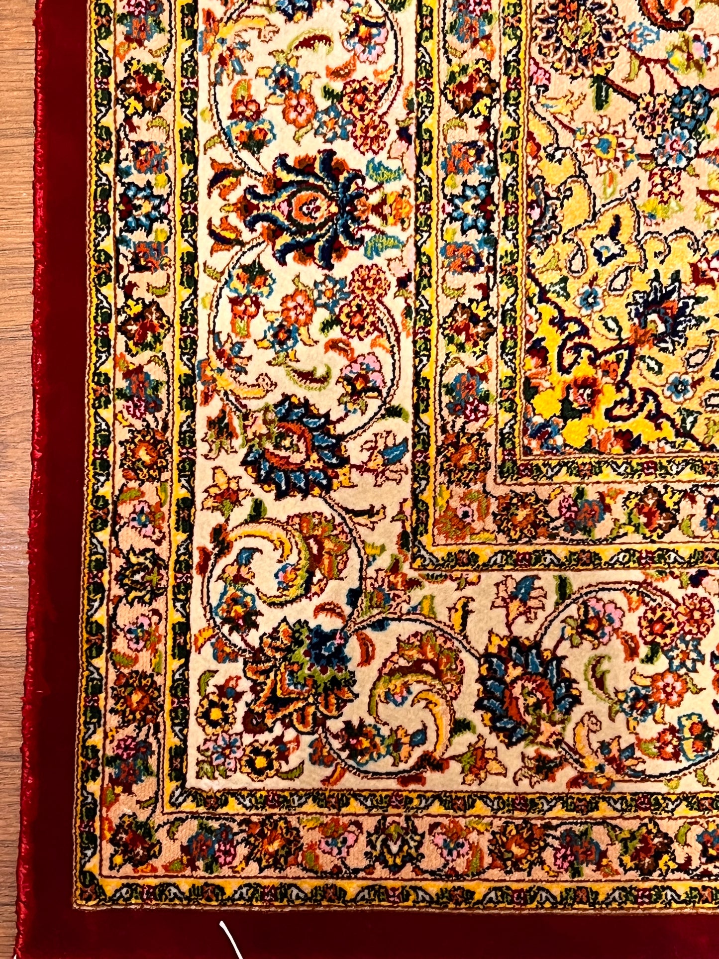 3x5 ft Silk Rug – Rich Red Medallion Design, Ivory Floral Border, Classic Luxury Area Rug