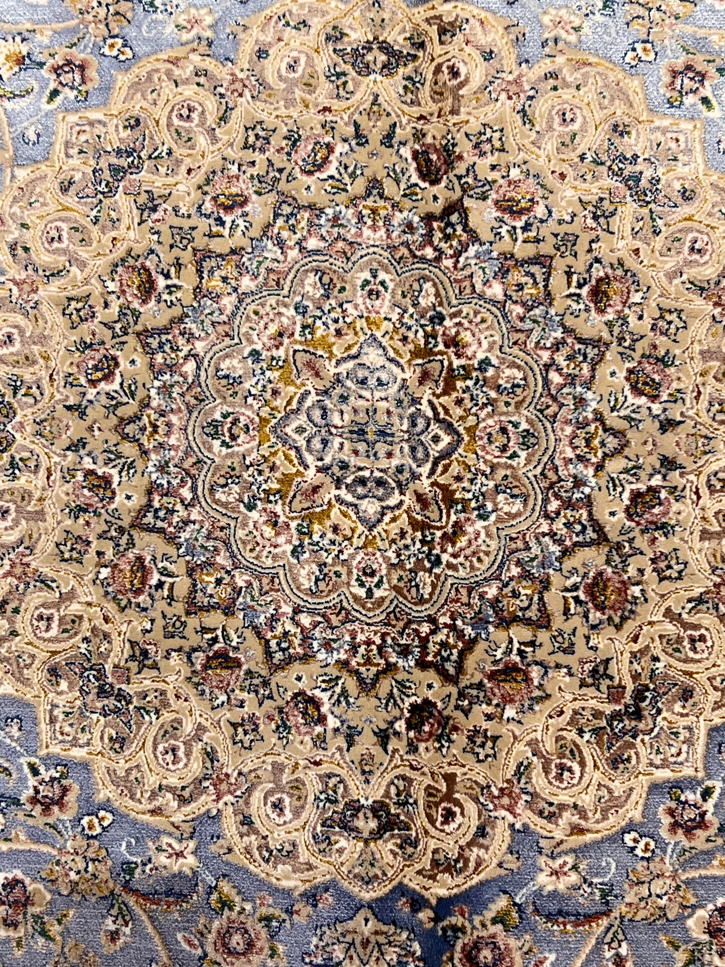 3x5 ft Light Blue & Beige Bamboo Silk Rug – Ornate Floral Medallion Design, Elegant Classic Silk Area Rug