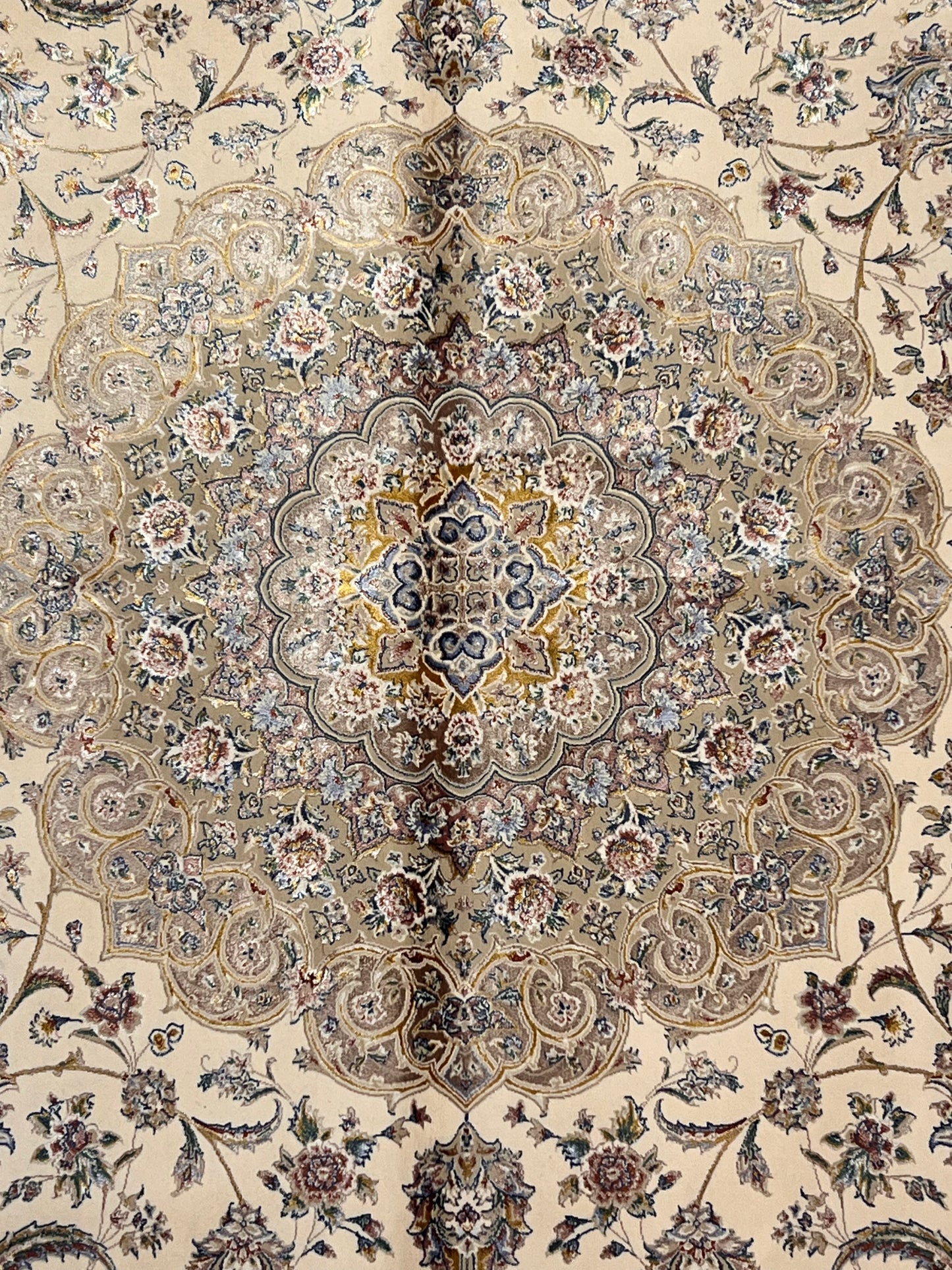 4x6 ft Ivory Silk Rug – Taupe & Mocha Floral Medallion Area Rug, Elegant Neutral Classic Design