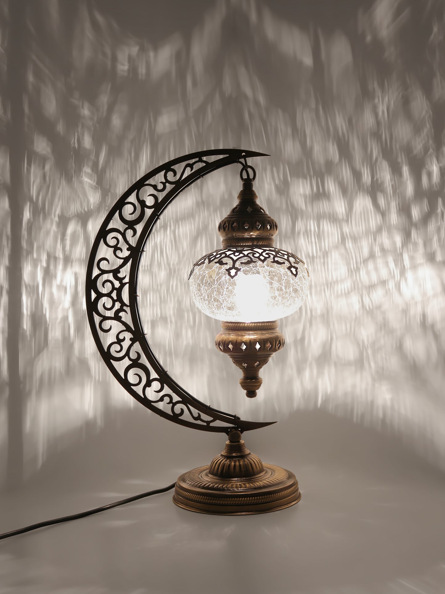 Turkish Clear Glass Table Lamp Moon Design Laser Cut