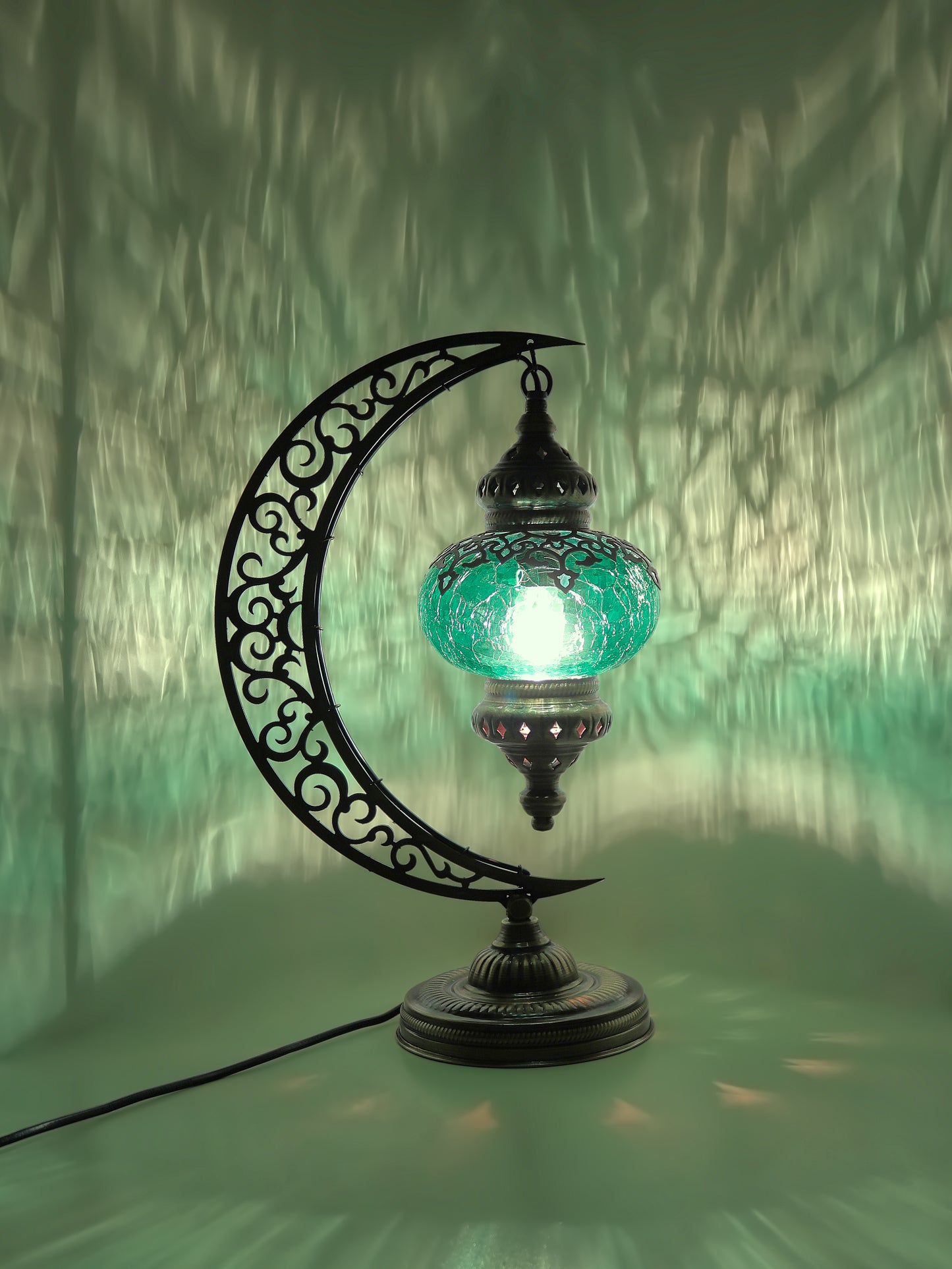 Turkish Clear Glass Table Lamp Moon Design Laser Cut