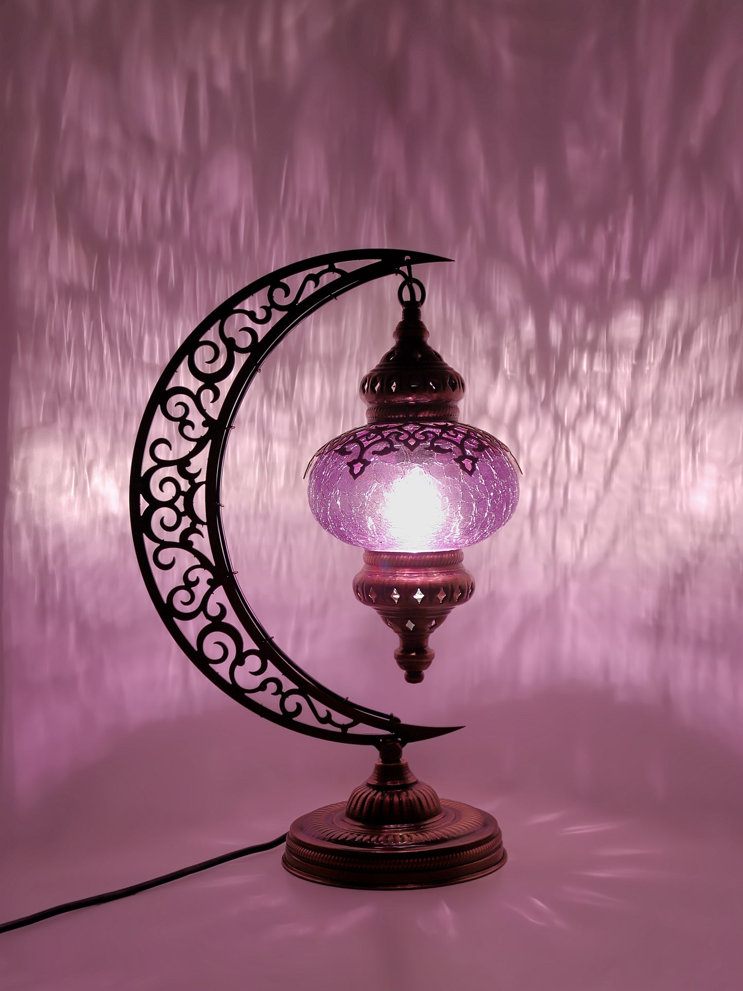 Turkish Clear Glass Table Lamp Moon Design Laser Cut