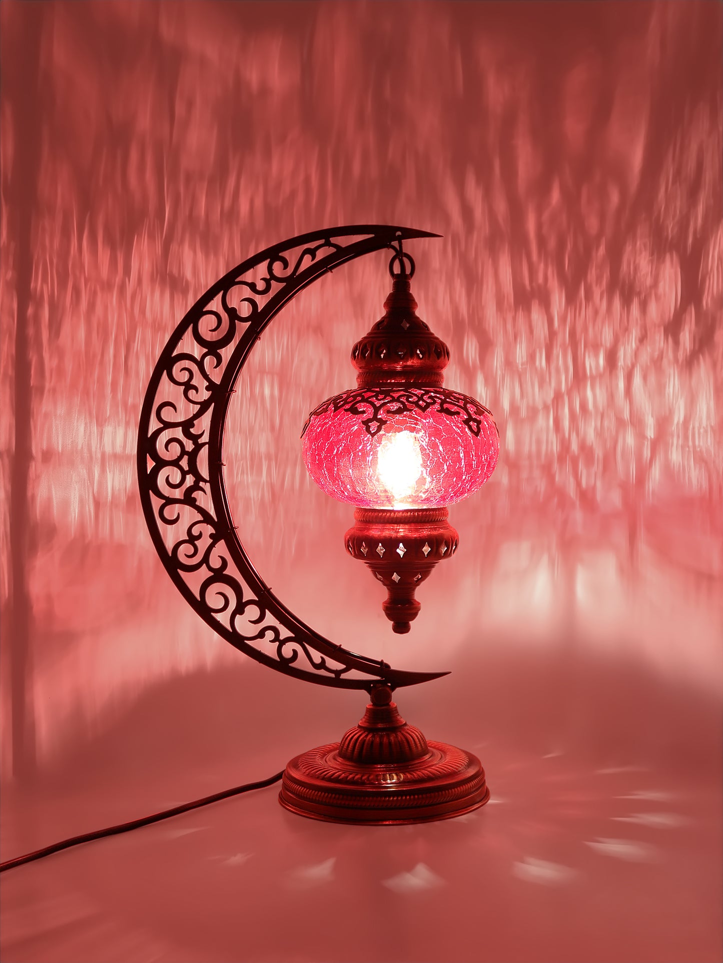 Turkish Clear Glass Table Lamp Moon Design Laser Cut