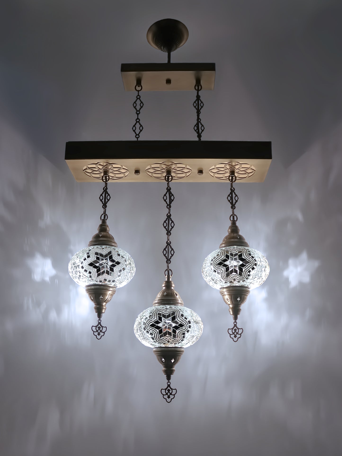 Turkish 3 Globes Mosaic Glass Chandelier Lights