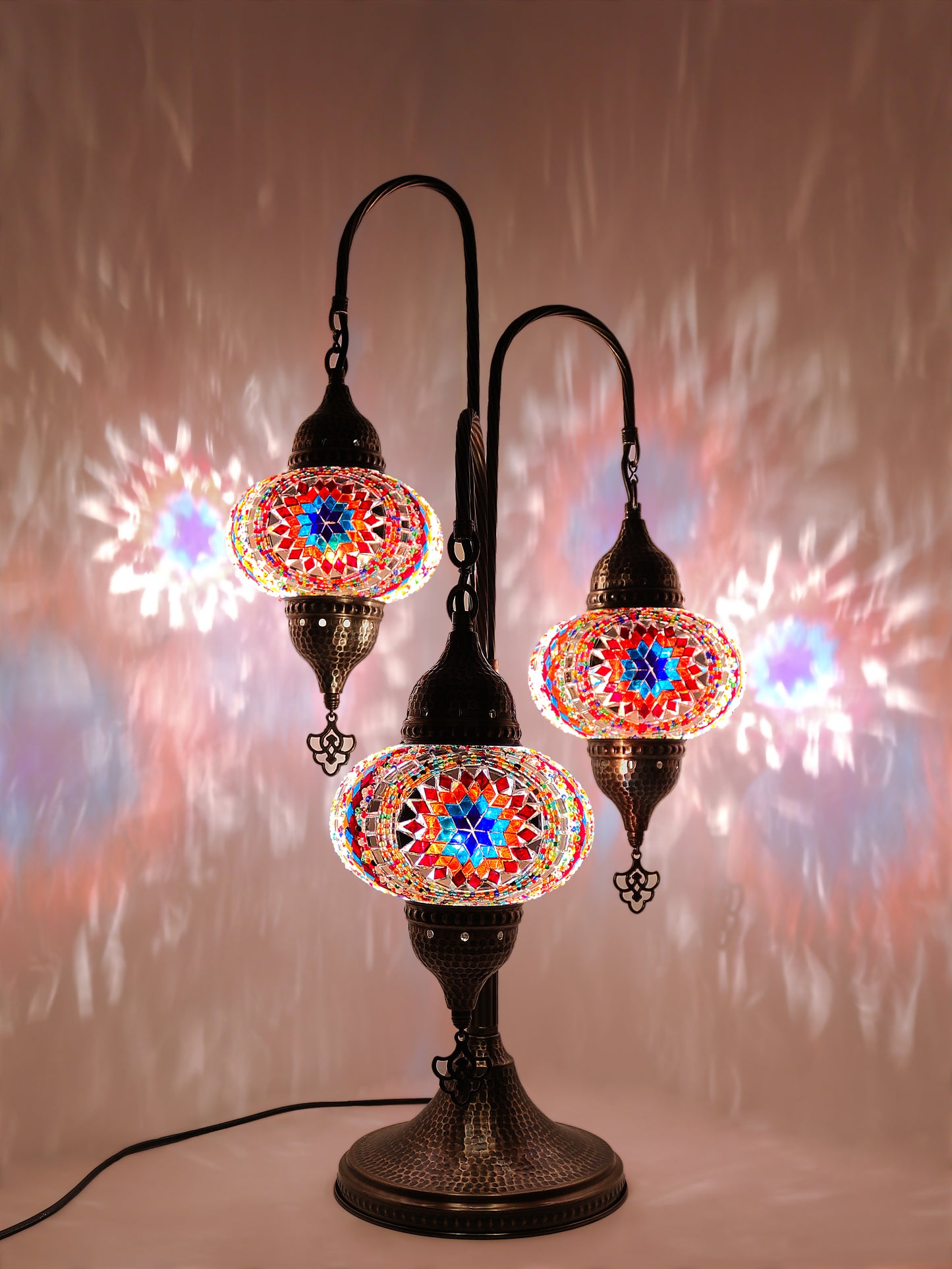 Turkish Mosaic Bedside Lamp 3-Globe Tree Design