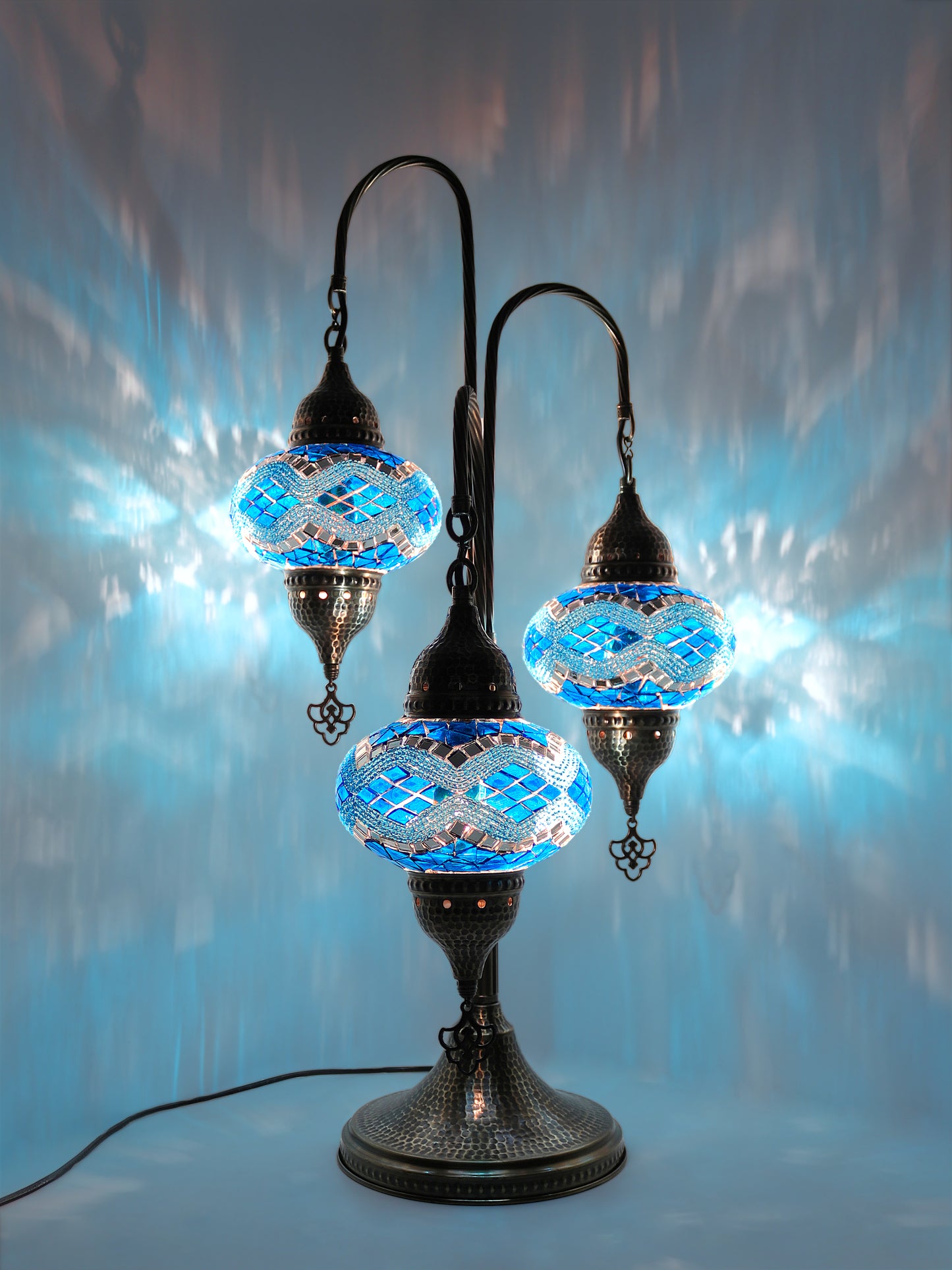 Turkish Mosaic Bedside Lamp 3-Globe Tree Design