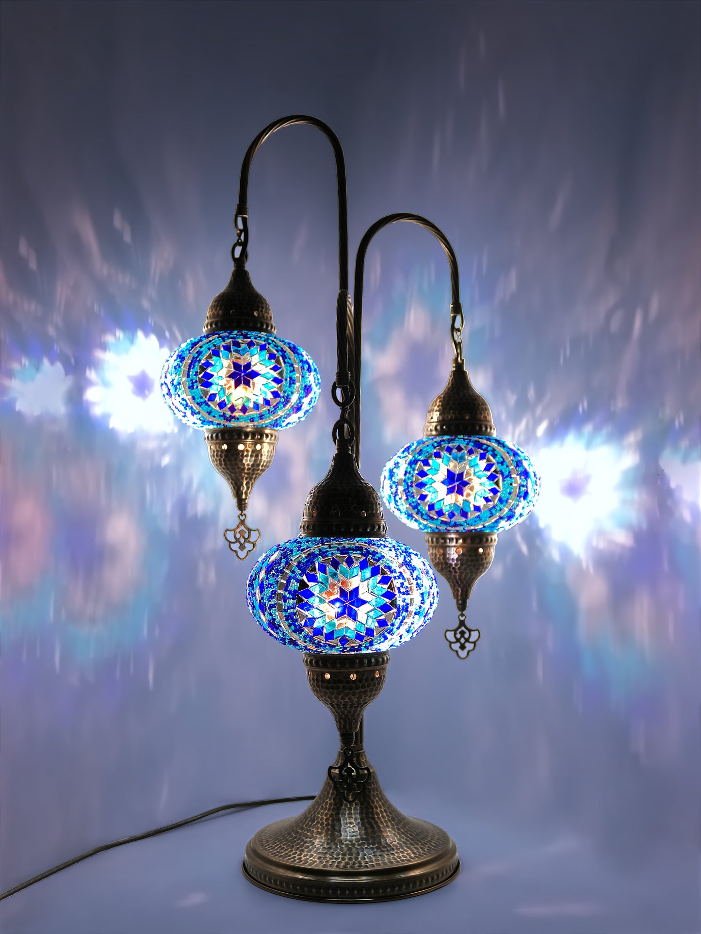 Turkish Mosaic Bedside Lamp 3-Globe Tree Design