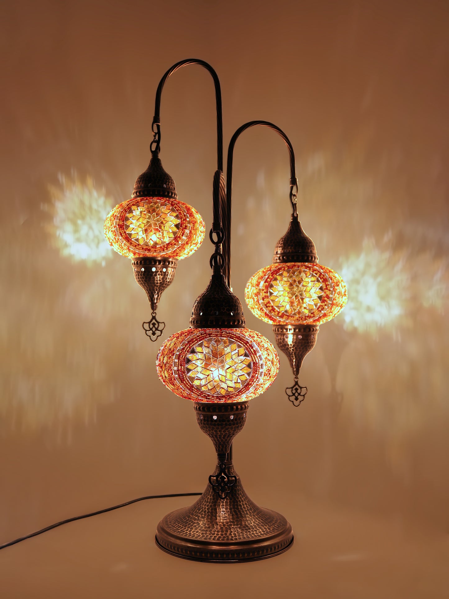 Turkish Mosaic Bedside Lamp 3-Globe Tree Design