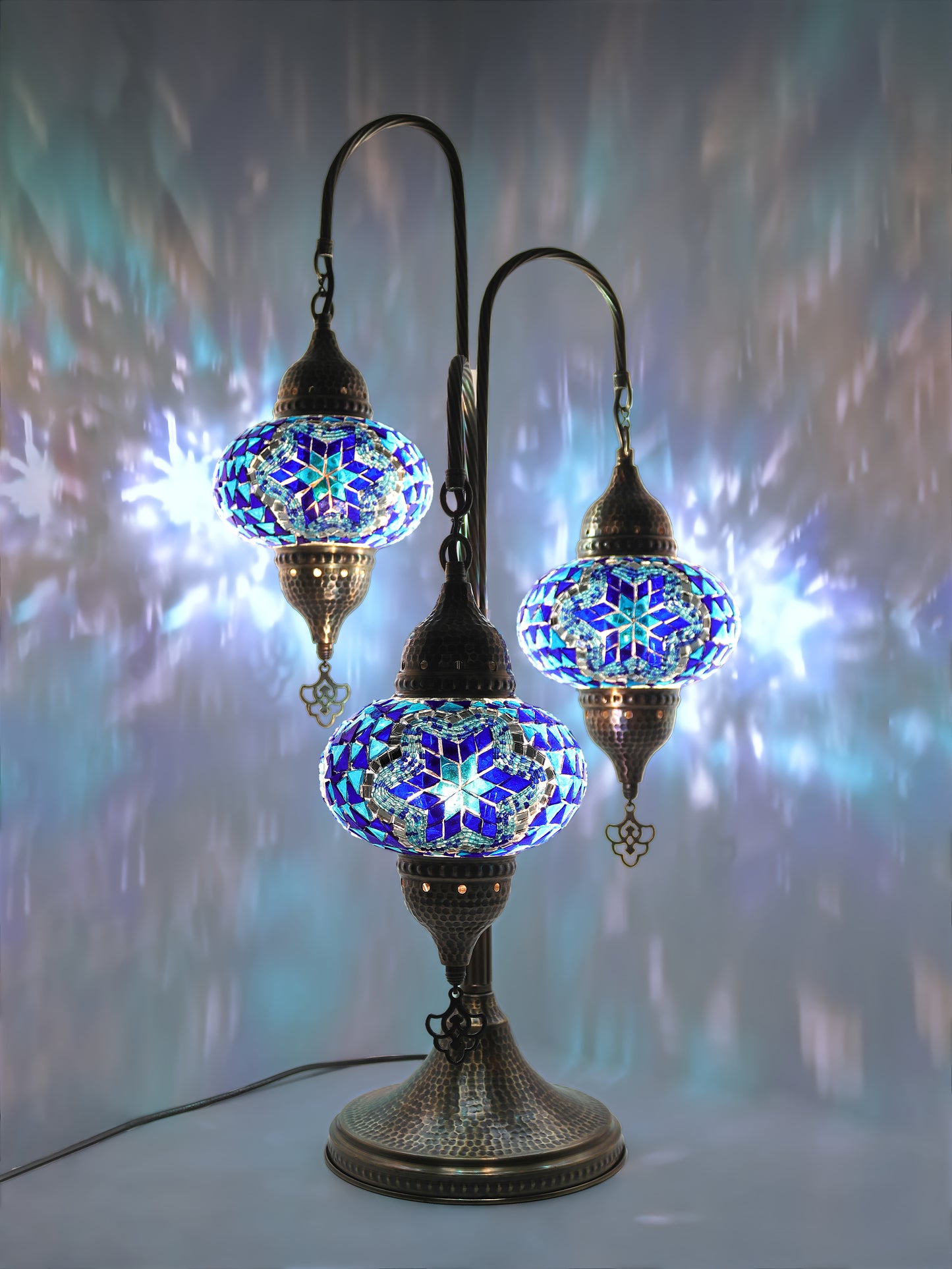 Turkish Mosaic Bedside Lamp 3-Globe Tree Design