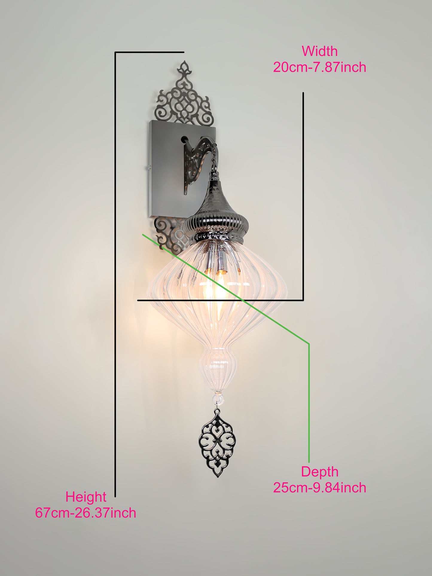 Clear Pyrex Glass Turkish Wall Lamp Blown Handmade Glass