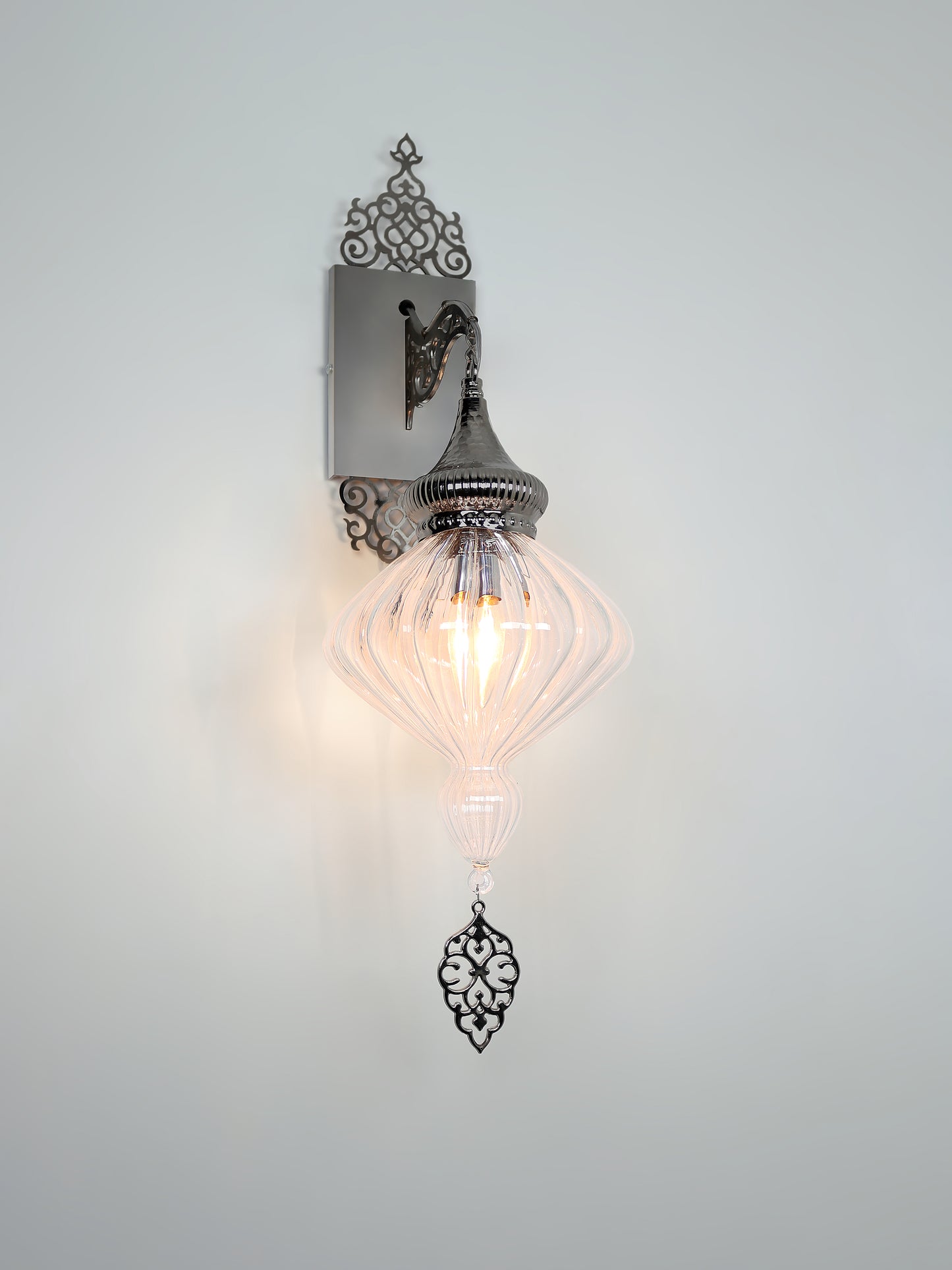 Clear Pyrex Glass Turkish Wall Lamp Blown Handmade Glass