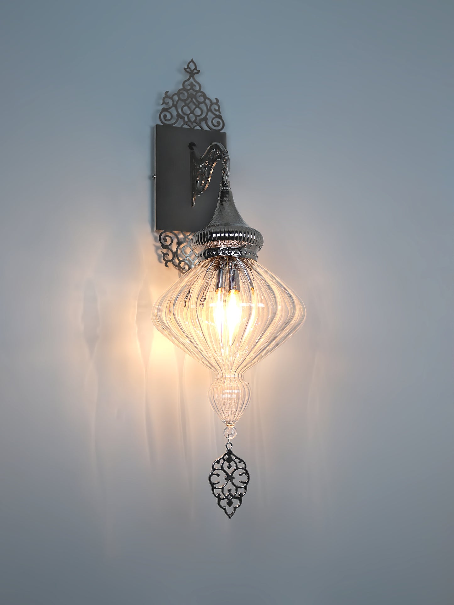 Clear Pyrex Glass Turkish Wall Lamp Blown Handmade Glass