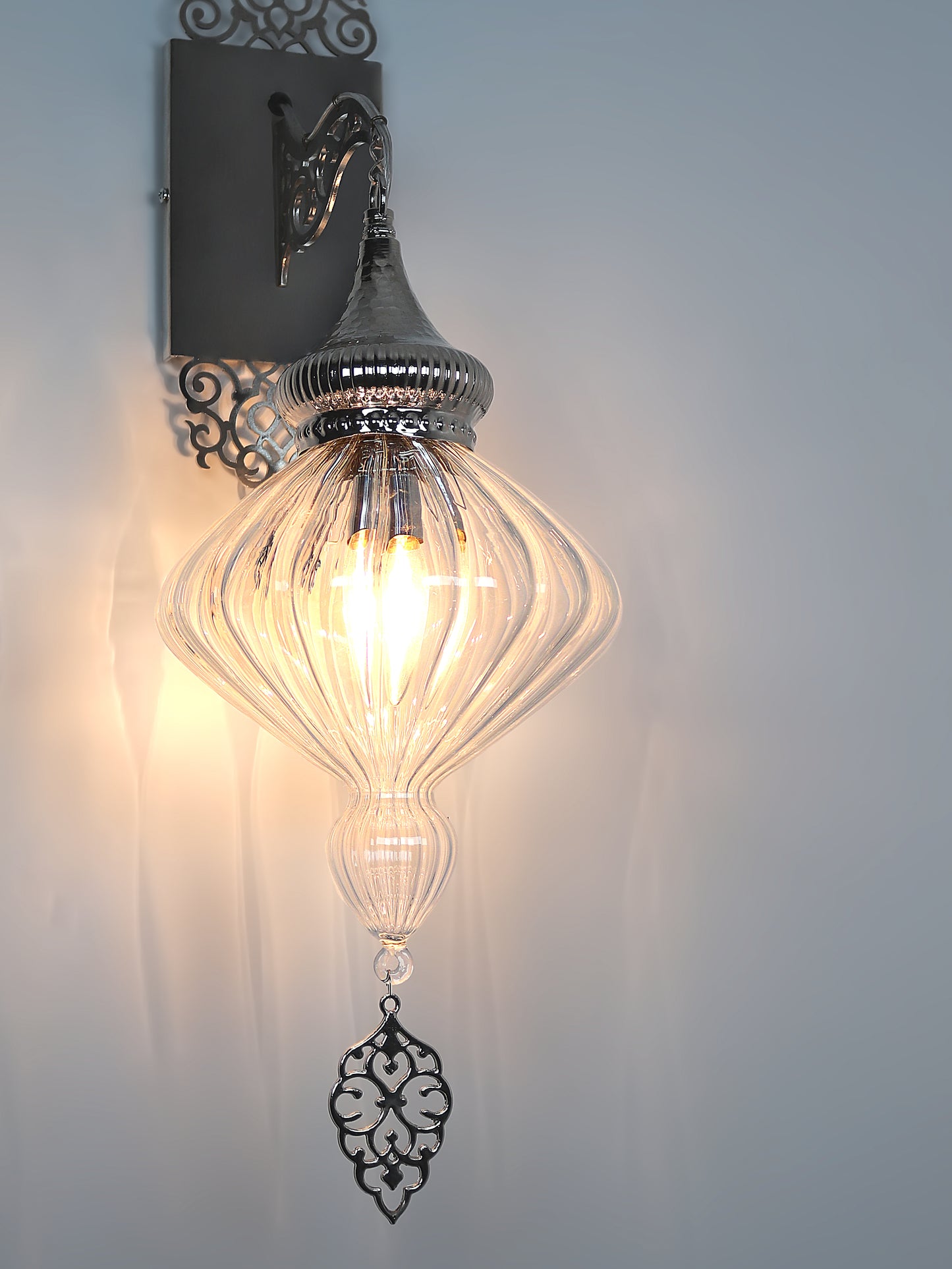 Clear Pyrex Glass Turkish Wall Lamp Blown Handmade Glass