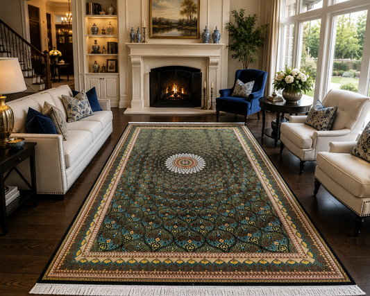 Bamboo Silk Area Rug – Elegant Dome Medallion Design – 6’ x 10’