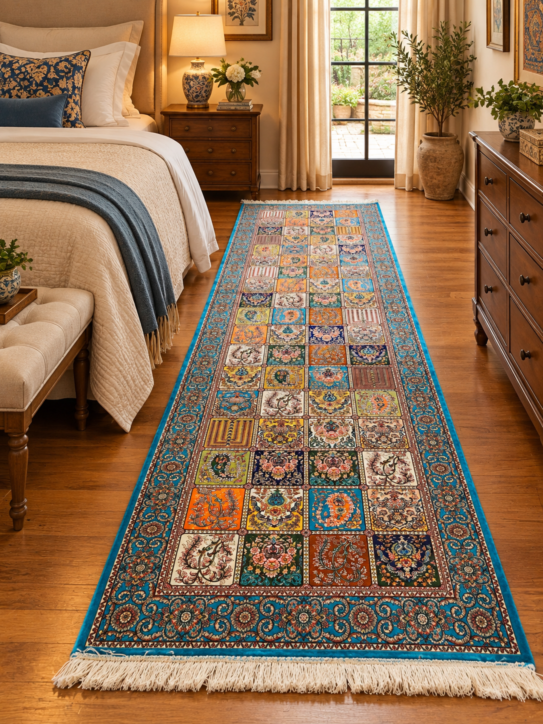 2’7”×9’10” Silk Rug Runner Rug – Turquoise Multicolor Patchwork Woven Turkish Rug
