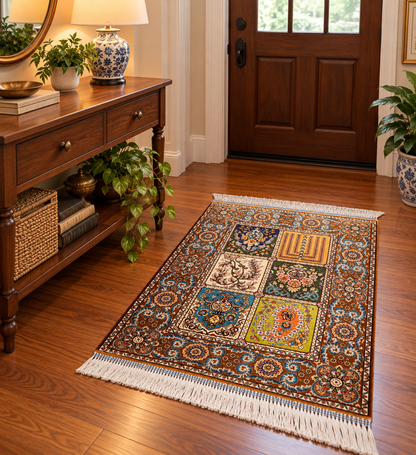 19” x 28” Small Silk Rug – Six-Panel Garden Gallery Luxury Accent Rug