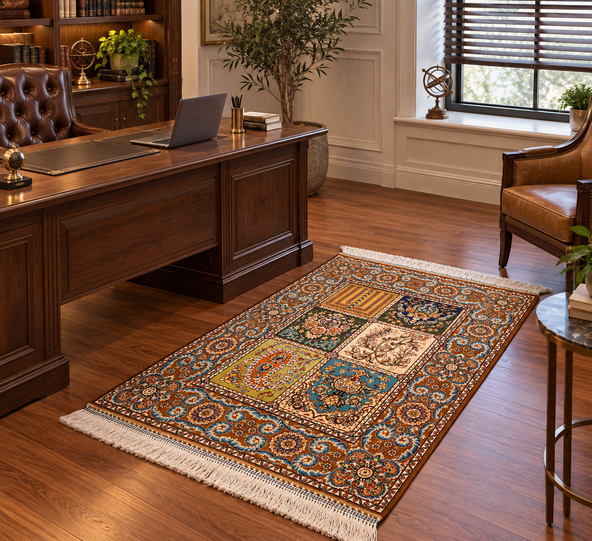 19” x 28” Small Silk Rug – Six-Panel Floral Gallery Luxury Accent Rug