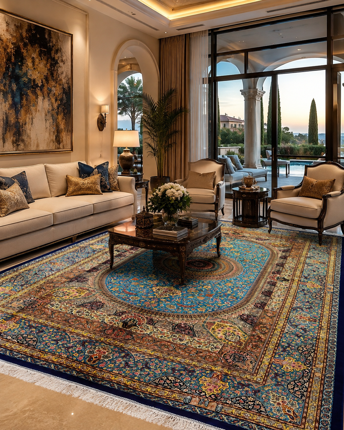Blue Medallion Bamboo Silk Rug – 6’6” x 9’8”