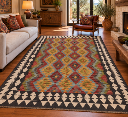5x7 Fine Quality Handwoven Turkish Kilim Rug – Pastel Geometric Anatolian Area Rug