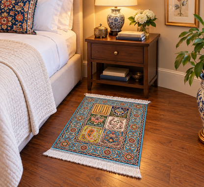 19” x 28” Small Silk Rug – Turquoise Garden Panel Luxury Accent Rug