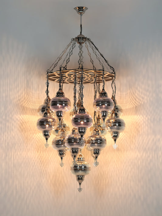 Turkish Design Chandelier 16 Globe Nickel Color