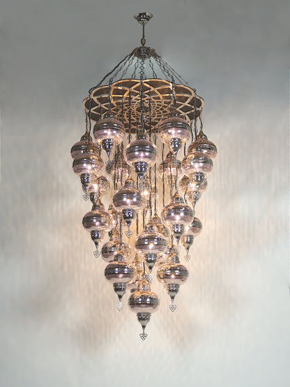 Turkish Handmade  Chandelier Nickel Color 25 Globe Ceiling Light