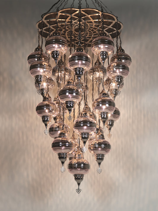 Turkish Handmade  Chandelier Nickel Color 25 Globe Ceiling Light