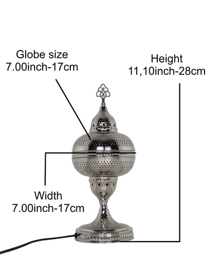Turkish Pattern Moroccan Bedside Lamp Silver Color