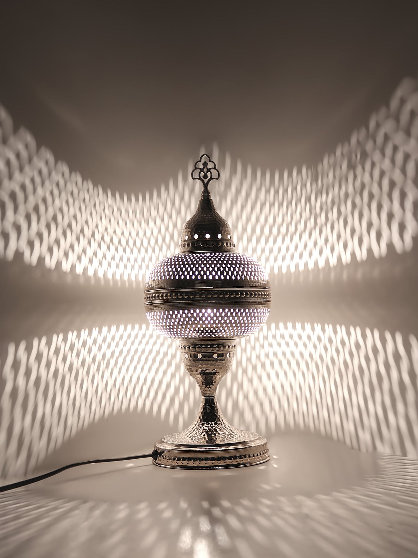 Turkish Pattern Moroccan Bedside Lamp Silver Color