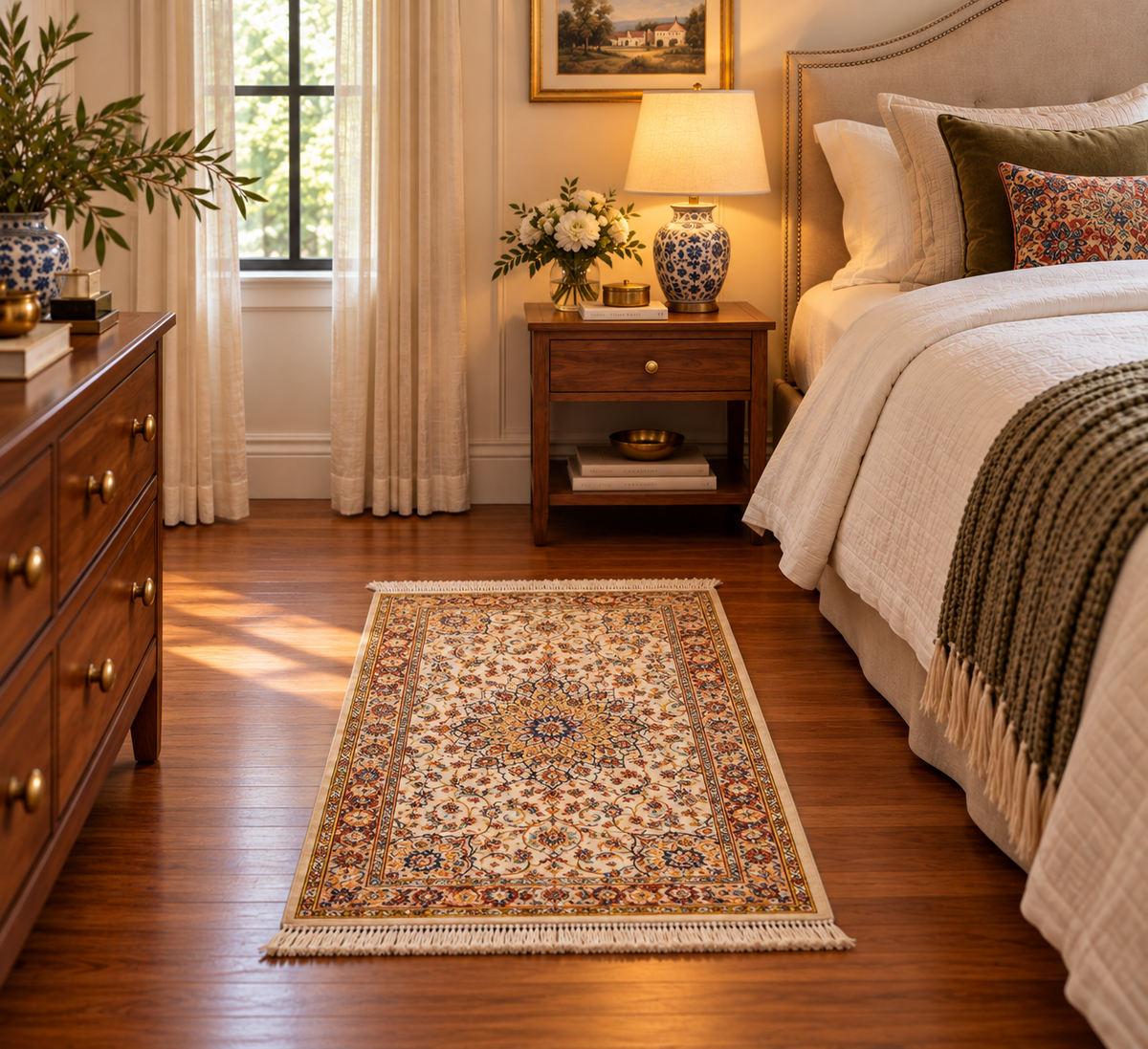 23” × 35” Luxury Turkish Silk Rug – Ivory & Gold Floral Medallion, Hereke-Inspired Small Oriental Accent Rug