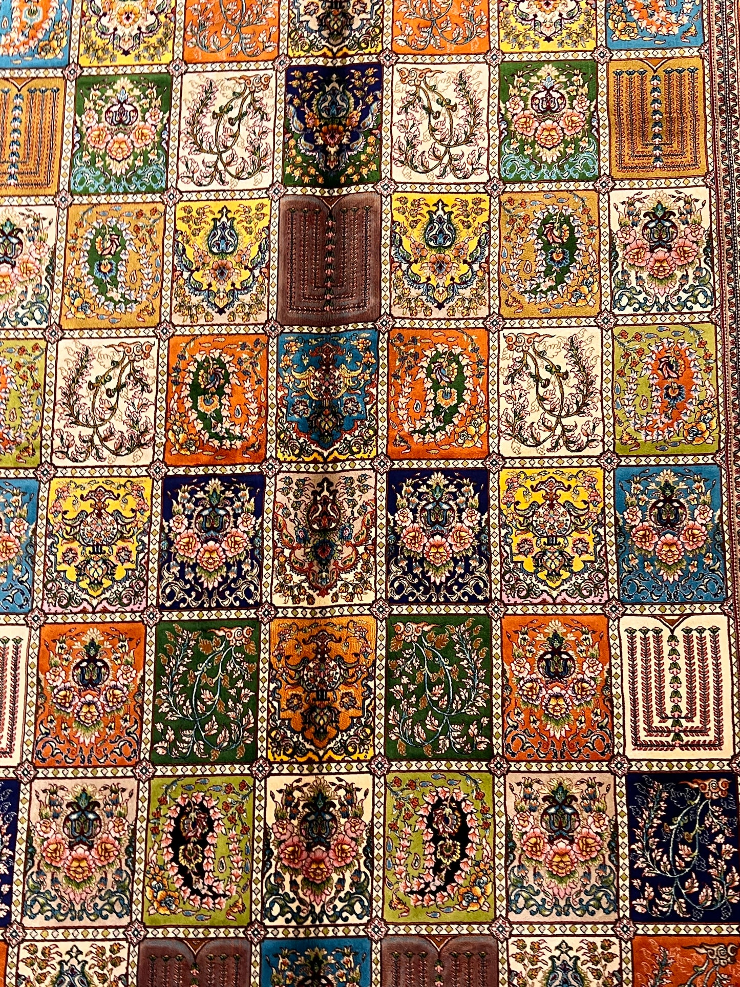 5x8 Bamboo Silk Rug – Multicolor Garden Panel Design – Woven Turkish Area Rug
