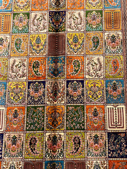 5x8 Bamboo Silk Rug – Multicolor Garden Panel Design – Woven Turkish Area Rug