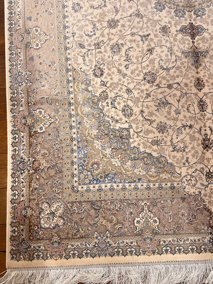 5x8 Bamboo Silk Rug – Ivory & Beige Medallion Design – Elegant Woven Turkish Area Rug