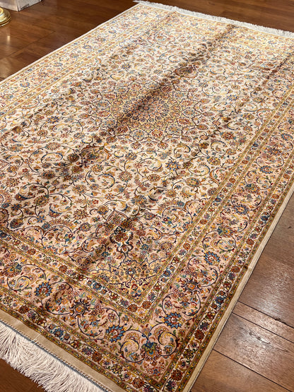 5’ x 8’ Ivory Bamboo Silk Rug – Ornate Floral Medallion Design – Luxury Woven Area Rug