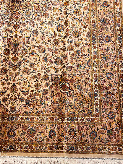 5’ x 8’ Ivory Bamboo Silk Rug – Ornate Floral Medallion Design – Luxury Woven Area Rug